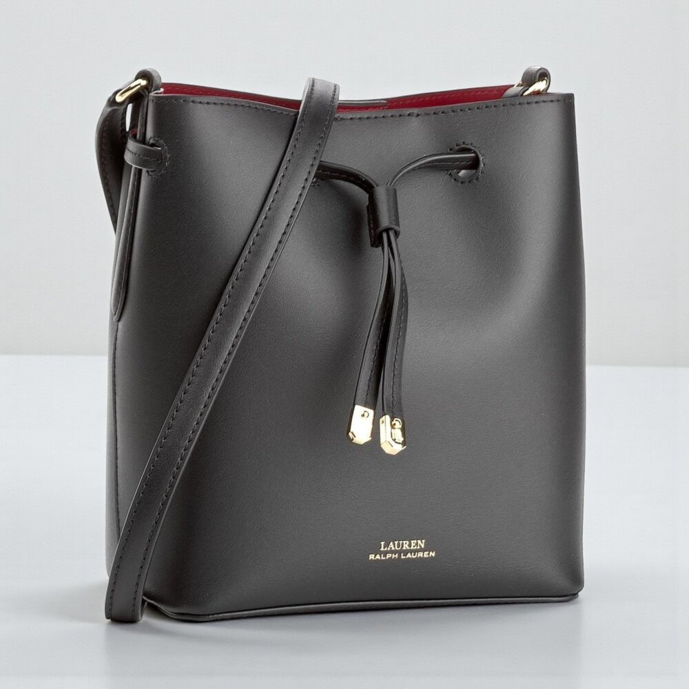 Ralph Lauren Black Leather Bucket Bag Drawstring Crossbody NWOT